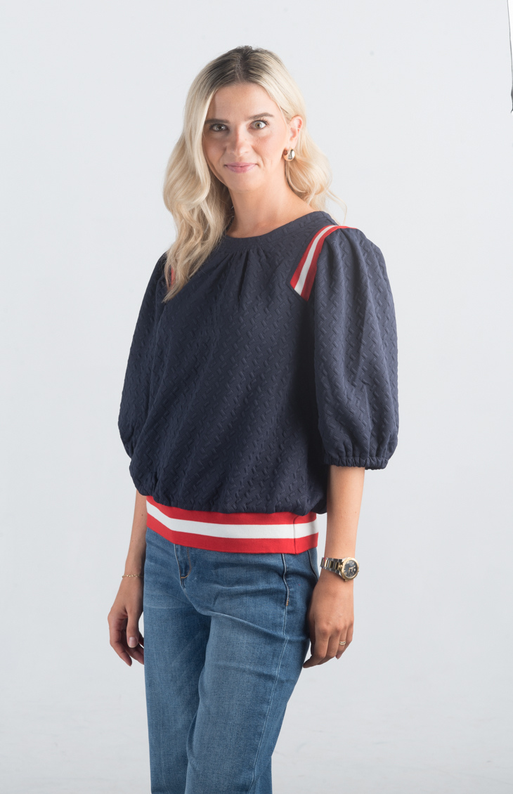 Something Like That Top

Chic and Comfortable for Any Occasion

Introducing the Something Like That Top, a stylish navy top featuring puff sleeves and red and white stripe detailing. Made from a textured soft material, this top is perfect for adding a touch of chic elegance to your everyday wardrobe.

Fabric: 97% Polyester, 3% Spandex

Size Guide: Fits True To Size, Model is Wearing a Size S

Available at our boutiques in Chicago, Lake Geneva, and Milwaukee. (Item availability may vary by location.)