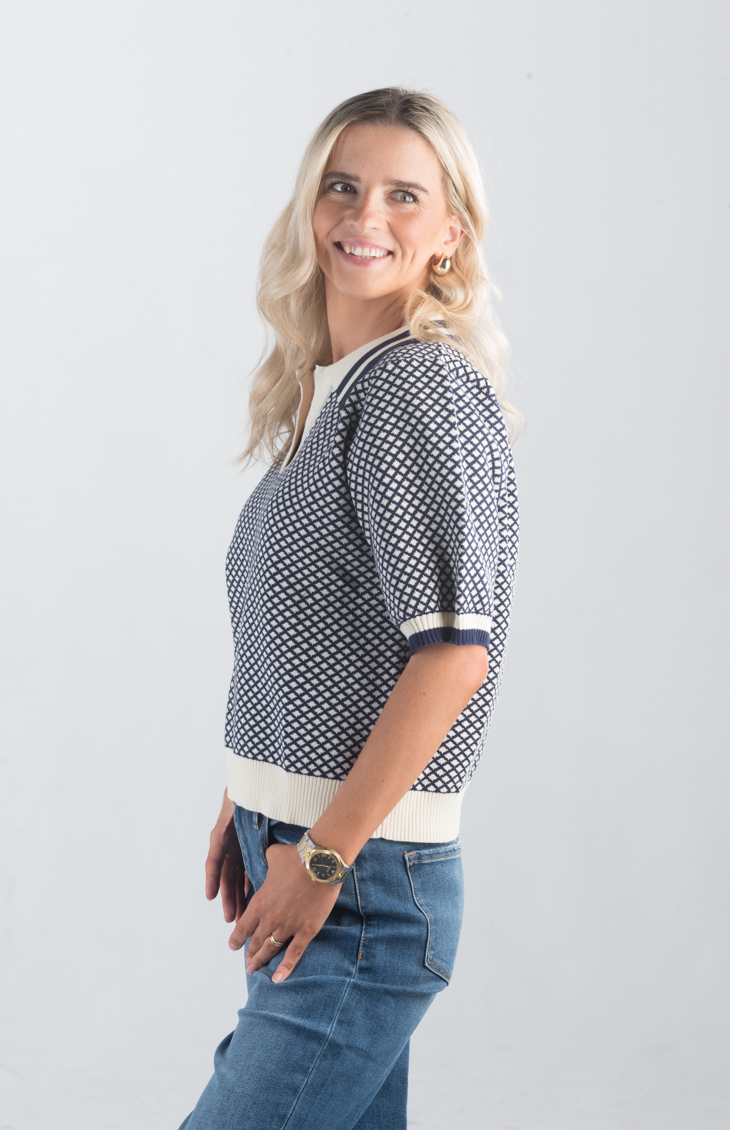 Introducing the Aristotle Top, a refined navy and cream printed top that exudes timeless sophistication. Featuring short sleeves and a classic collar, this top is perfect for elevating your casual or professional wardrobe.

Fabric: 100% Cotton

Size Guide: Fits True To Size, Model is Wearing a Size S

Available at our boutiques in Chicago, Lake Geneva, and Milwaukee. (Item availability may vary by location.)