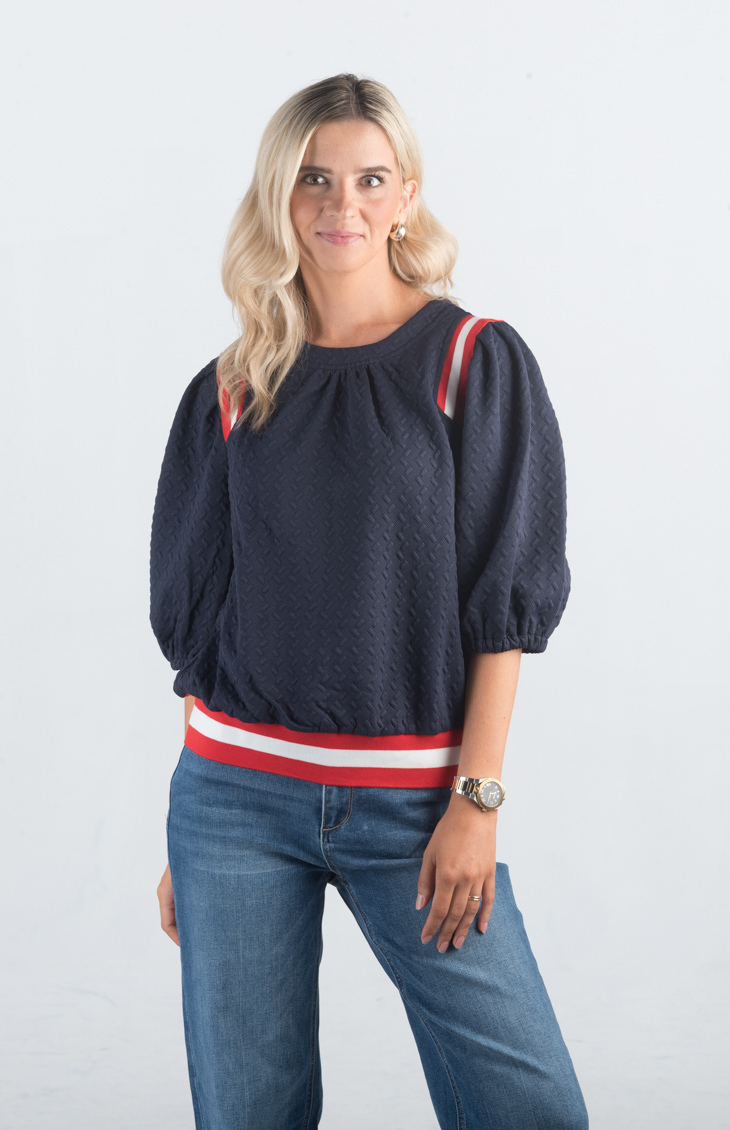 Something Like That Top

Chic and Comfortable for Any Occasion

Introducing the Something Like That Top, a stylish navy top featuring puff sleeves and red and white stripe detailing. Made from a textured soft material, this top is perfect for adding a touch of chic elegance to your everyday wardrobe.

Fabric: 97% Polyester, 3% Spandex

Size Guide: Fits True To Size, Model is Wearing a Size S

Available at our boutiques in Chicago, Lake Geneva, and Milwaukee. (Item availability may vary by location.)