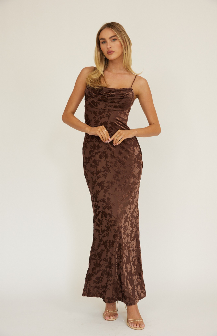 Snowflake Sparkle Maxi Dress Small / Chocolate